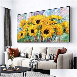 Paintings Large Size Handmade Oil Painting Abstract Sunflower On Canvas Modern Wall Art Home Decorate Hand Painted Thick Picture Drop Dhxsb