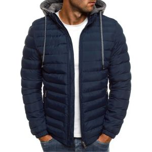 2023 Men Winter Parkas Fashion Solid Hooded Cotton Coat Jacket Casual Warm Clothes Mens Overcoat Streetwear