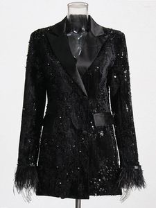 Женские куртки HIGH STREET Est Модельер-пальто с перьями Стильный двухрядный пиджак с пуговицами и блестками Страусиные волосы, украшенный блейзером