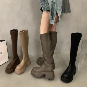 Boots Platform Brown Long for Women Autumn Winter Thick Sole Knee High Knight Womens Solid Color Zip Shoes 231026
