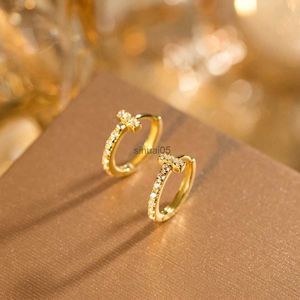 Stud 925 Sterling Silver Fashion Sweet Tiny T-shaped Diamon Ear Buckle Exquisite Diamonds Earrings Gift For Girls Kids Lady YQ231026