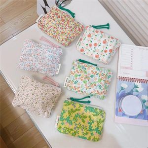 Cosmetic Bags Flower Cotton Cloth Coin Bag Large Purse Money Organizer Key Earphone Toiletry Lipstick Makeup Storage ID Holder