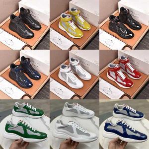 Sıradan Ayakkabı Tasarımcısı Amerika Kupası Patent Deri Ayakkabıları Erkekler Yüksek Kaliteli Gerçek Deriler Eğitmenleri Siyah Dantel Up Spor Ayakları Açık Mekan Trainertso7