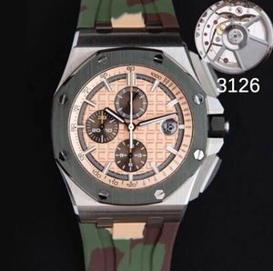 11 Styles Mens Luxury ETA Watch 3126 Silver Movement 44mm 26400 904L Stainless Steel rubber strap 5 Bar waterproof Automatic chronograph Watches