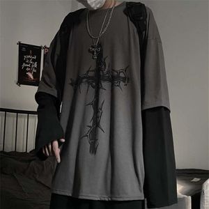Gothic Goth Style Tops Punk Long Sleeve menT-shirt Japanese Streetwear Fashion Korean oversized y2k tops 210721224M