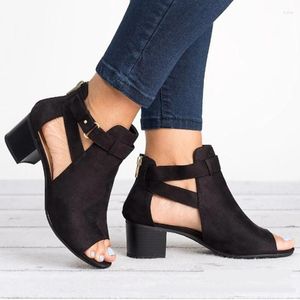 Sandals 2023Women Chunky High Heels Soild Gladiator Open Peep Toe Women Black Shoes Buckle Back Zipper Sandalias De Mujer