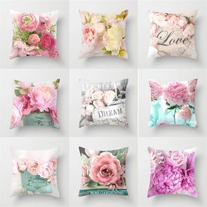 Floral Decorative Cushion Cover Peach Skin Flower Pattern Pillow Case 18 x 18 Inch Home Sofa Wedding Decoration