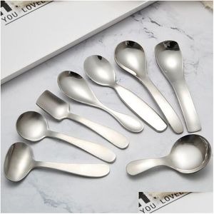 Spoons Stainless Steel Spoon Mini Coffee Tea Metal Sugar Salt Scoop Kids Ice Cream Kitchen Tableware Qw9431 Drop Delivery Home Garden Dhz5B