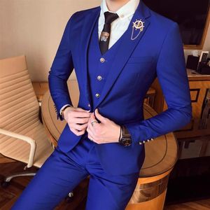 Men's Suits  Blazers Men Suit Trend Youth Wedding Dress Korean The Self-cultivation Groom Groomsman Three-piece256G