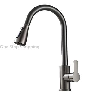 Kitchen Faucets Brushed Nickel Faucet Single Hole Pull Out Sink Mixer Tap Stream Sprayer Head Deck Mounted Cold 231026