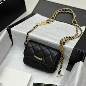 23S Lionhead Mini Bolsa de Moedas 12cm Pacote de Cintura Bolsa de Ombro Couro Caviar Diamante Ouro Hardware Fivela de Metal Bolsa de Luxo Bolsa Matelassê Corrente Crossbody Bolsas de Maquiagem