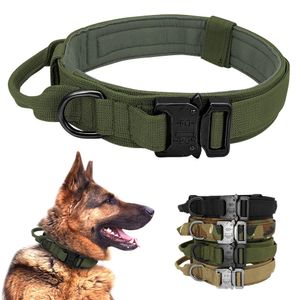 Adjustable Dog Collar with Leash Tactical Military Training Dog Neck Collar with Heavy Metal Buckle and Control Handle for Medium Large Dogs