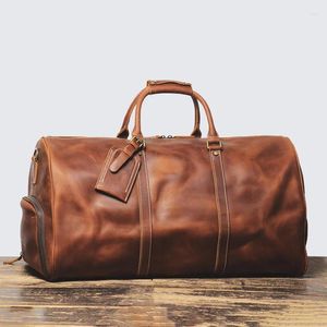 Duffel Bags Cowhide Men's Business Luggage Bag Crazy Horse Large Capacity Portable Travel Leather One Shoulder Crossbody