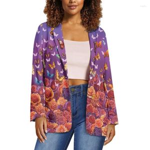 Женские костюмы Noisydesigns, забавный женский пиджак с бабочкой и цветочным принтом, элегантный офисный женский модный весенне-осенний пиджак 3XL, оптовая продажа