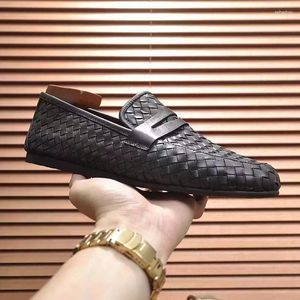 Dress Shoes Hand-woven Loafers Black Oxford Genuine Leather Classic Style Casual Round Toe Formal Men