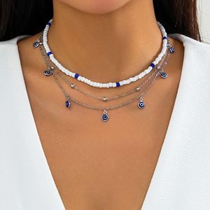 Pendant Necklaces Lacteo Trendy White Acrylic Small Beads Neck Chain Choker For Women Blue Eye Charm Tassel Necklace Jewelry Collar Party