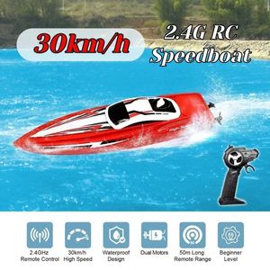 Электрические лодки RC Boat Kids Toy Direte Control Speedboat Double Motor Radio Comproade Ship High Speed ​​Summer Outdooer Games Childern Gift 231027