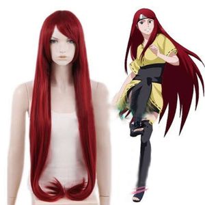 Catsuit Kostümleri Anime Kushina Uzumaki 100cm Uzun Şarap Kırmızı Sentetik Saç Tam Patlama Cosplay + Ücretsiz Peruk Kapağı