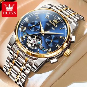 Wristwatches Original OLEVS Automatic Watch for Men Date Calendar Skeleton Hollow Stainless Steel Business Wristwatch Mechanical 231027