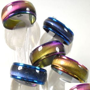 Bant Yüzükleri 50 PCS Gökkuşağı Mavi Paslanmaz Çelik Bant Yüzükleri Erkek Kadın Moda Tılsım Renk Karışımı Toptan Mücevher Lotları Damla Teslimat Jewelr DH1PW