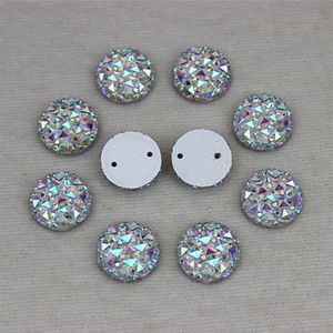 12mm 300pcs Crystal AB Akrilik Düz Arka Çevre Şekli Akrilik Rhinestone Dikiş 2 Delik2360