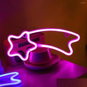 Gece Işıkları Gece Işıkları Neon Işık Yaratıcı Meteor İşaret Lambası Karma LED Masaüstü Süsleme USB/Pil Powered H Dhlyz için benzersiz şekil