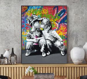 Modern Özet Duvar Sanat Graffiti Tuval Yağlı Boya Moda Çocuk ve Kız Pop Art Resim Posteri Oturma Odası Yatak Odası Sevimli Hom9730019