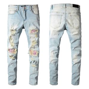 Nova marca dos homens rasgados calças jeans magro ajuste fino estiramento miris jean calças retalhos angustiado jeans tamanho 28-40