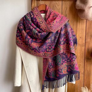 Shawls Floral Cashmere Scarf for Women Thick Winter Warm Pashmina Shawls Lady Wraps Lady Travel Stoles Tassel Long Scarves 231027