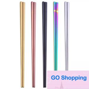 Kalite Parlak Titanyum Altın Kaplamalı Yemek çubukları Renkli Paslanmaz Çelik Çubuklar Gül Altın Siyah Gökkuşağı Square Chopsticks150PAIR