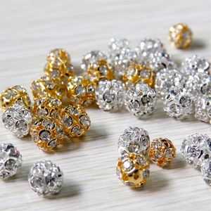 100pcs çok alaşım kristal boncuklar 8mm 10mm altın gümüş yuvarlak tavuk disko top boncuklar rhinestone kristal aralayıcı boncuklar için diy mücevher fi309k