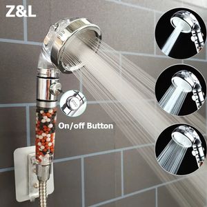 Bathroom Shower Heads 3 Modes High Pressure Head with On Off Switch Stop Button Water Saving Ionic Mineral Anion Handheld Showerheads 231027