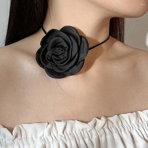 Spankok Kisswife Gotik Siyah İpek Gül Çiçek Halat Kolye Kadınlar İçin Romantik Vintage Klavikula Modaya Gizli Moda Takı