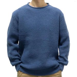 Мужские свитера, мужские свитера, осенне-зимние пуловеры с круглым вырезом и длинными рукавами, темно-синие мужские вязаные топы