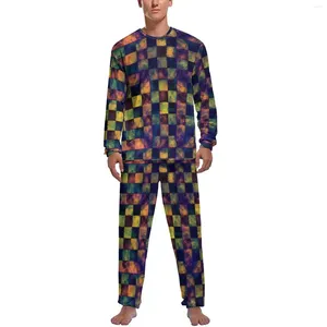 Мужская пижама в стиле пэчворк с принтом, зимние пижамы из 2 предметов, радужная дамасская мода, модные пижамные комплекты, мужская ночная рубашка с длинными рукавами для спальни и графикой