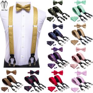 Neck Tie Set Hi-Tie Jacquard Woven Silk Gold Mens Suspender Braces Bow Tie Hanky Cufflinks Set For Men Adjustable Elastic Galluses for Men 231027