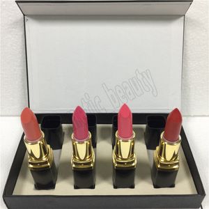 4Pcs/Kit Matte Lipstick Set, Black Tube High Quality Lip Makeup Cosmetic