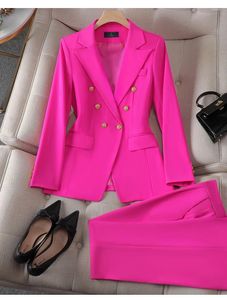 Женские брюки из двух предметов, женский брючный костюм высокого качества, розовый, красный, розовый, белый, модный, формальный, женский пиджак и брюки, деловой офис 2, блейзер