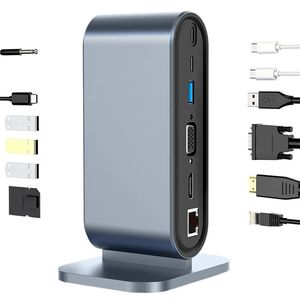 2201 12-Port Type-C Docking Station Vertical USB Hub Adapter Dual HD 4K   30Hz USB-C Converter Support MST for Dell, MacBook