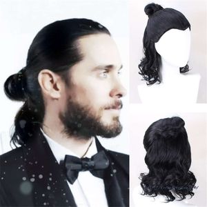 Catsuit kostümleri sanatçı sanatçı sanatçı rock şarkıcısı moda kişilik topu Avrupa ve Amerikalı erkekler kısa kıvırcık saç seti siyah güzellik ipucu peruk