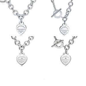 Tiffanyly Hot Selling 925 Silver Heart-shaped Pendant with Diamond Thick Chain Necklace Buckle Collarbone Chain Higher Version I2u6