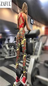 Zaful One Piece Seksi Gym Giyim Takım Floral Baskı Sırtsız Yastıklı Yoga Seti Fitness Çalışan Sıkı Dans Spor Giyim Spor Kıyafetleri2330303