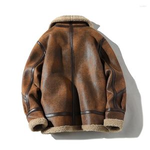 Racing Jackets Men's Autumn Winter Thickening Jacket Fashion Large Size Khaki Man PU Fleece Thickened Leather