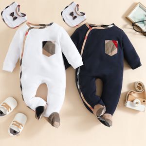 100% cotton kids designer Romper baby boy girl tops quality Long sleeve clothes 1-2 years old newborn Spring Autumn lapel Jumpsuits children's clothing