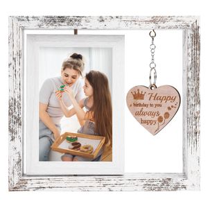 4x6 decayed wood color rotating picture frame, engraved heart pendant gift, birthday gift for family and friends