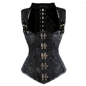 Bustiers Corsets 2023 Kadınlar Steampunk Çelik Kemik Bel Eğitim Brokar Korse Zayıflama Gotik Underbust Seksi Siyah Kayış