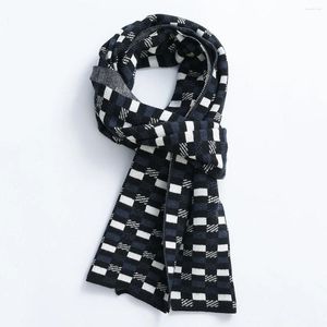 Шарфы Черно-белый вязаный шарф в шахматную клетку с имитацией волос, утолщенный, теплый, осенне-зимний, деловой, мужской