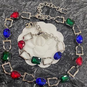 Designer Necklace Bracelet Set 18k Gold Plated Rhinestone Pendant Classic Crystal Necklaces Jewelry Set