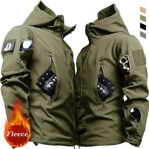 Men's Jackets Winter Motorcycle Men Windproof Waterproof Hooded Tactical Military Biker Jacket Sharkskin Pockets Coat Army Windbreaker