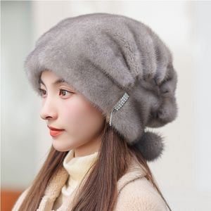Женская роскошная шапка из натурального меха норки, цилиндр, эластичная зимняя теплая шапка, повязки-ушанки